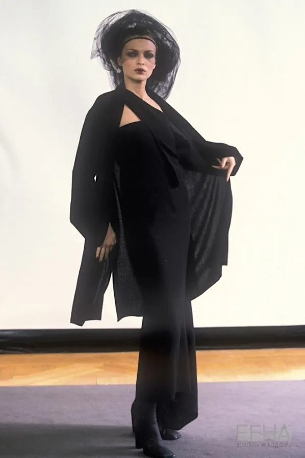 Gorgeous Fall 1998 Chanel by Karl Lagerfeld Runway Black Crepe One Shoulder Dress