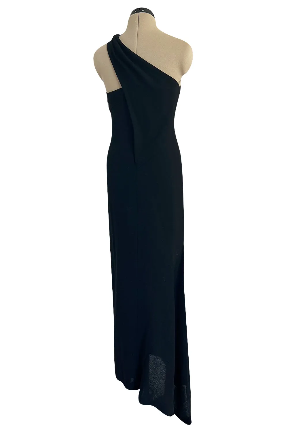 Gorgeous Fall 1998 Chanel by Karl Lagerfeld Runway Black Crepe One Shoulder Dress