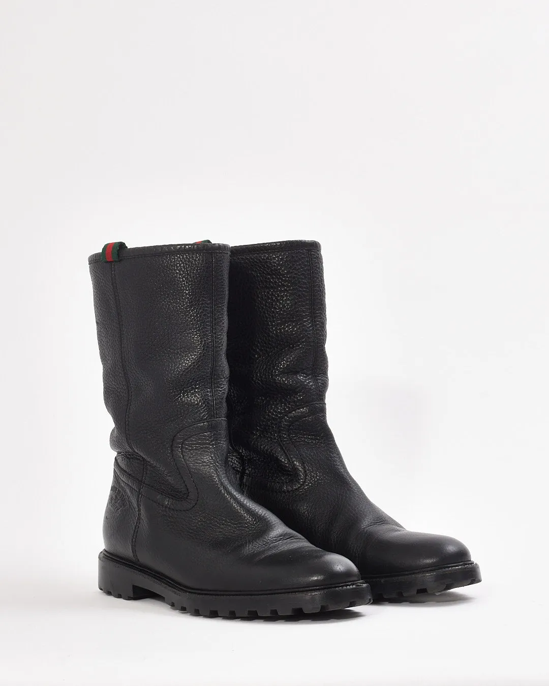 Gucci Black Leather Fur Lined Boots - 38.5