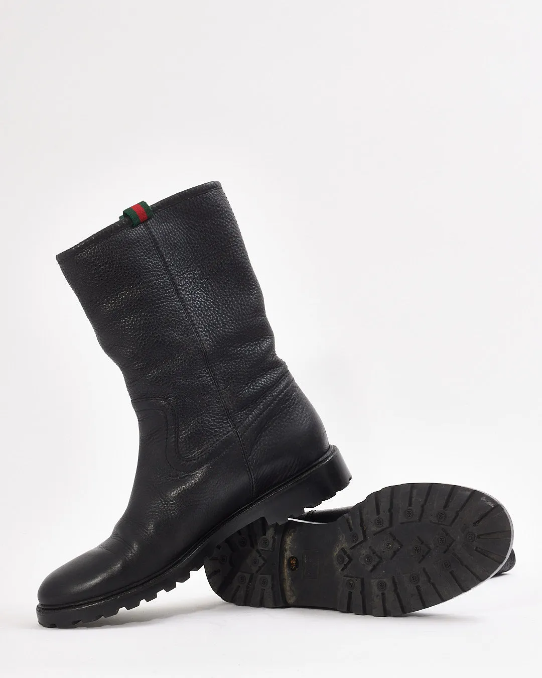 Gucci Black Leather Fur Lined Boots - 38.5