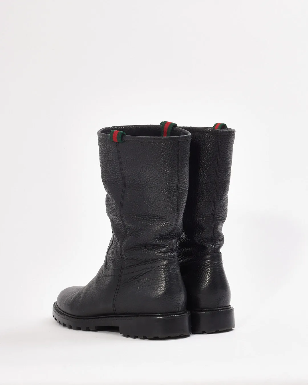 Gucci Black Leather Fur Lined Boots - 38.5