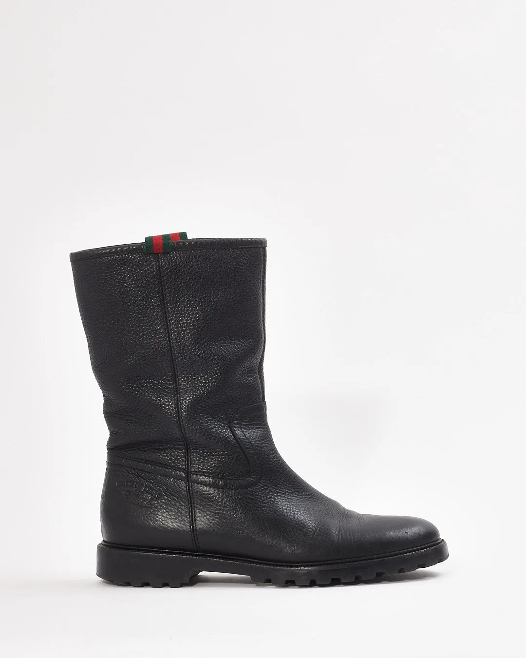 Gucci Black Leather Fur Lined Boots - 38.5
