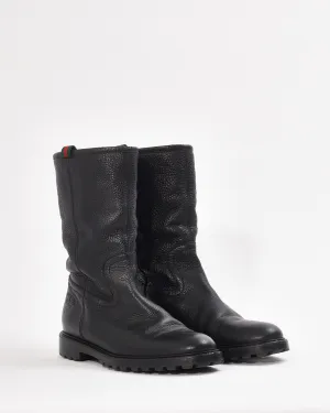 Gucci Black Leather Fur Lined Boots - 38.5