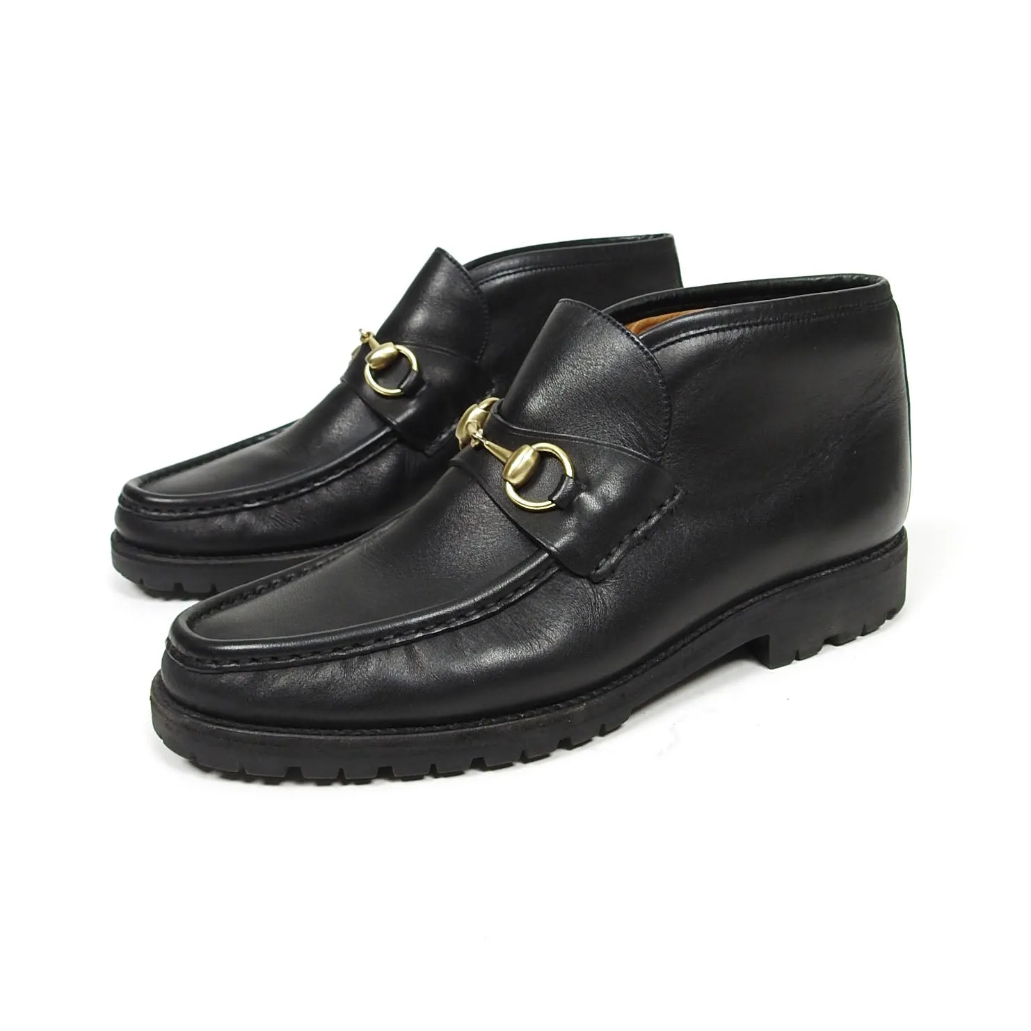 Gucci Black Leather Horsebit Boots Size 8