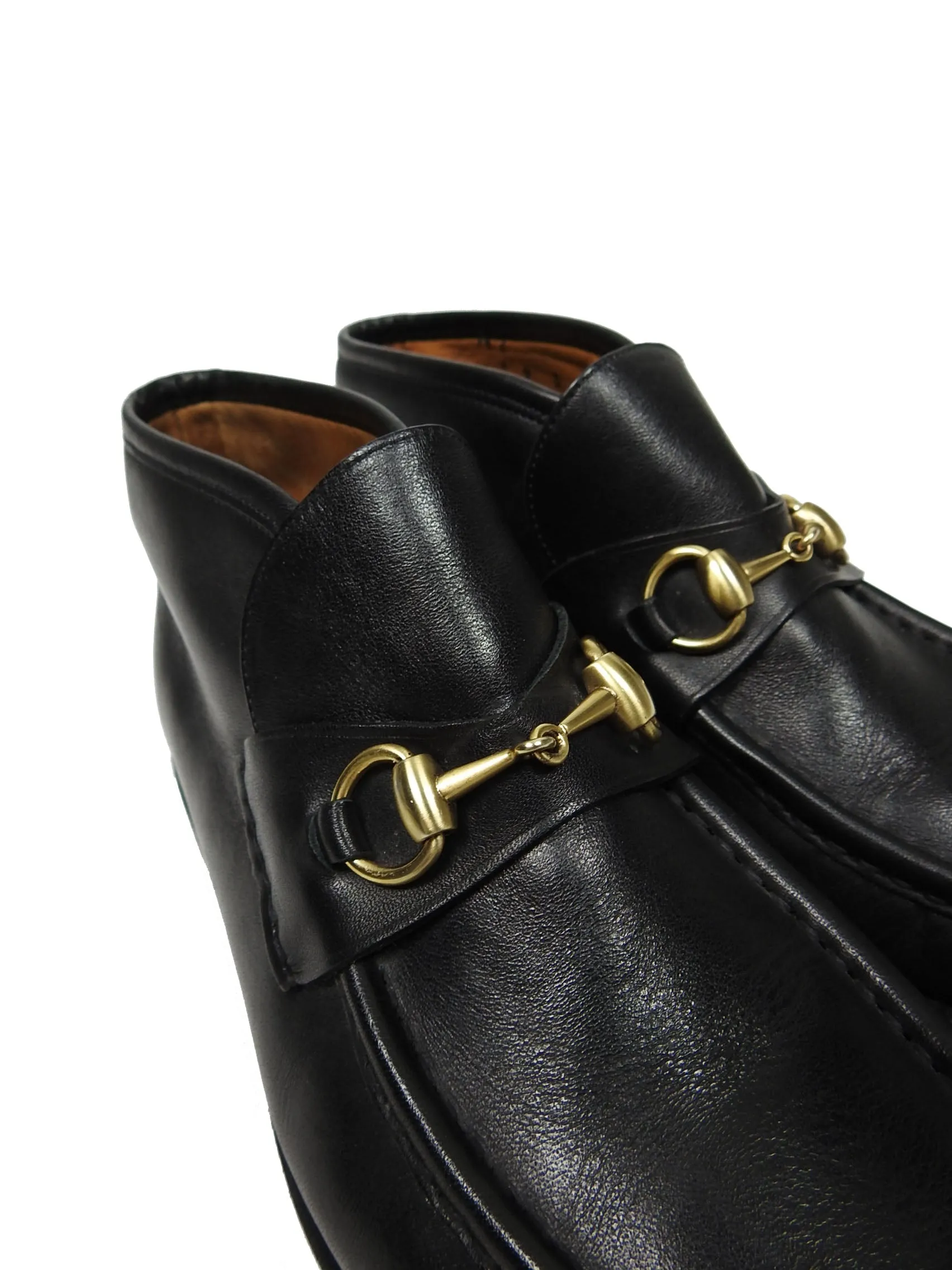 Gucci Black Leather Horsebit Boots Size 8