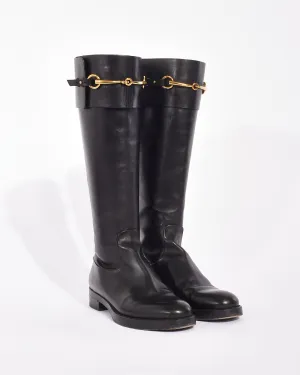 Gucci Black Leather Knee0High Horsebit Boots -37.5