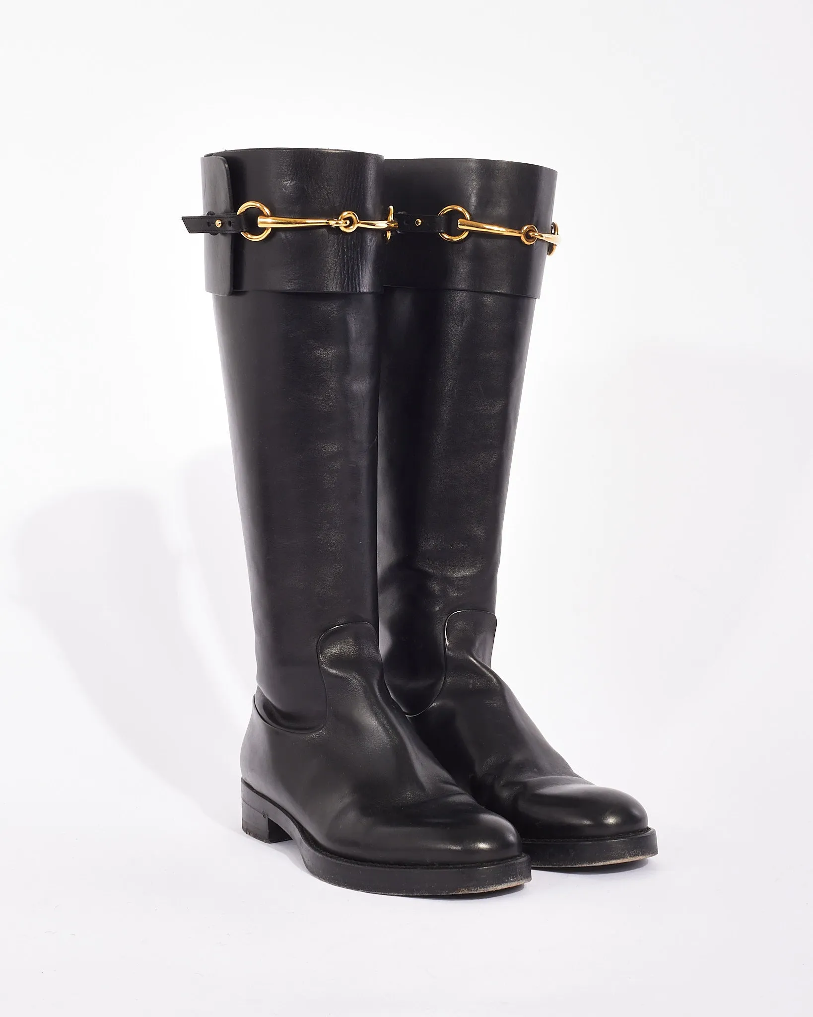 Gucci Black Leather Knee0High Horsebit Boots -37.5