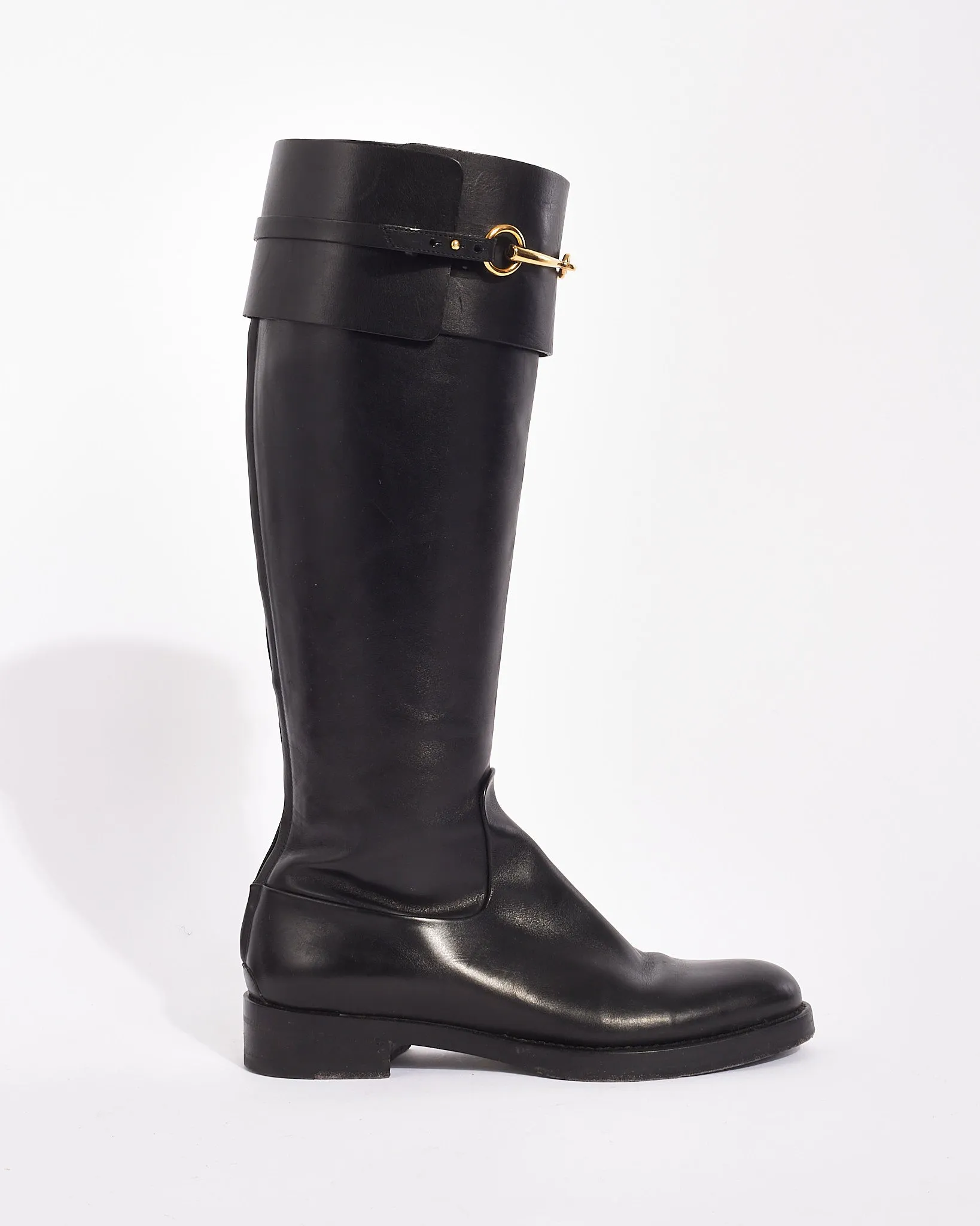 Gucci Black Leather Knee0High Horsebit Boots -37.5