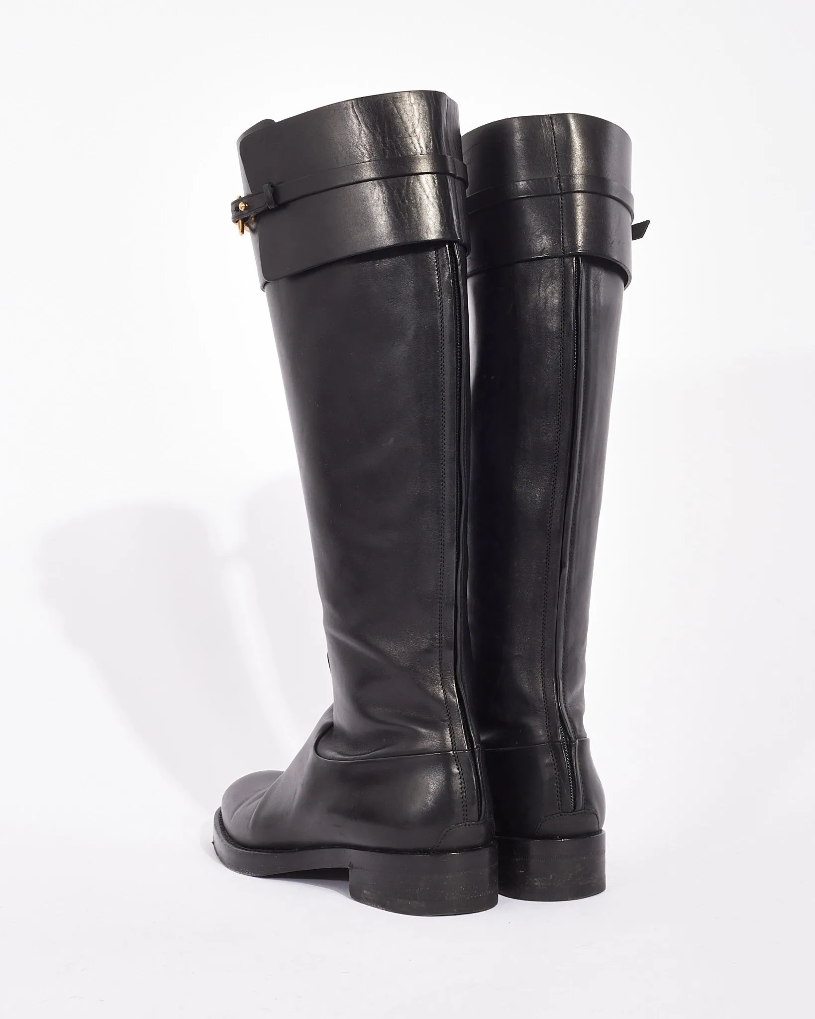 Gucci Black Leather Knee0High Horsebit Boots -37.5