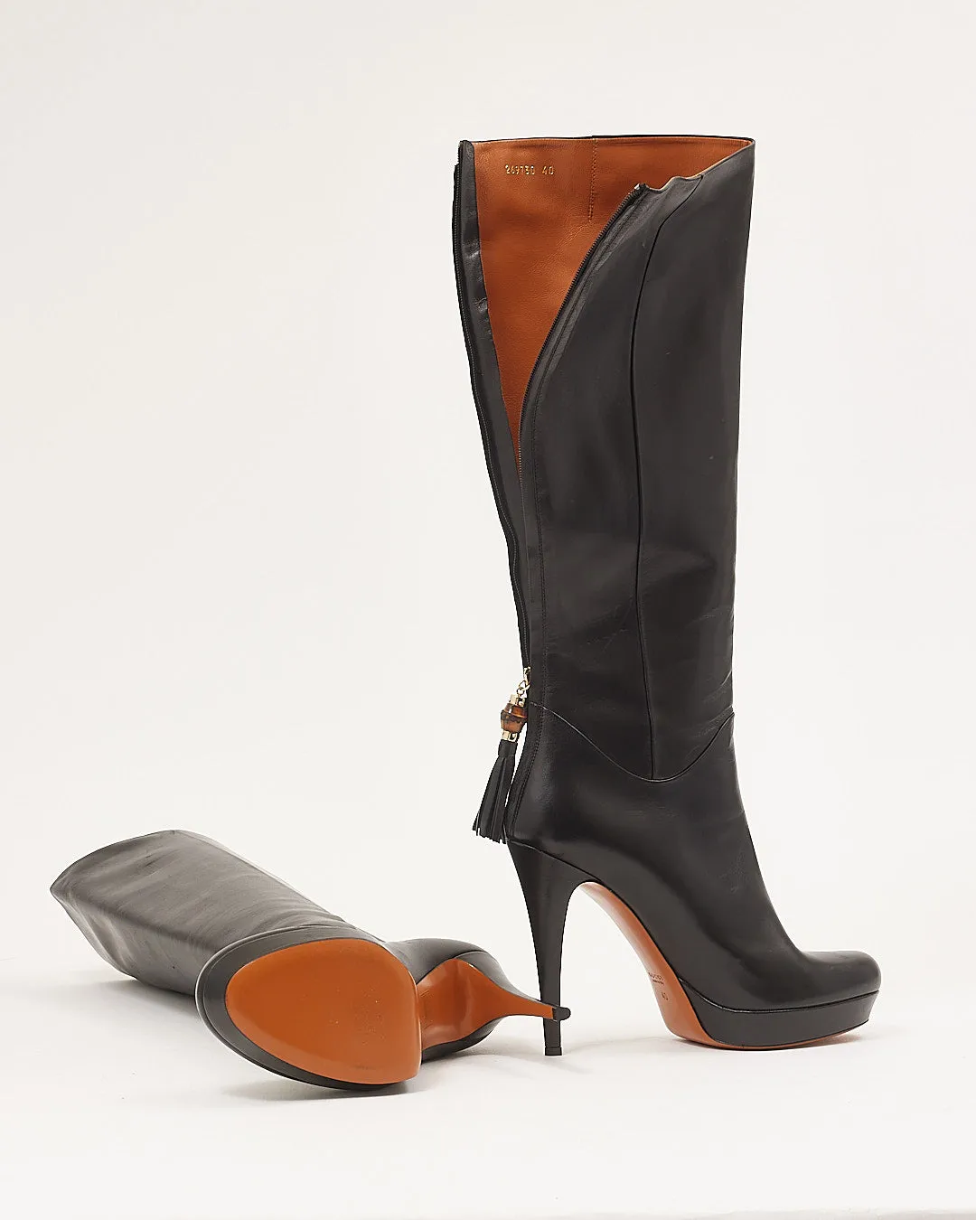 Gucci Black Smooth Leather Knee Length Boots - 40