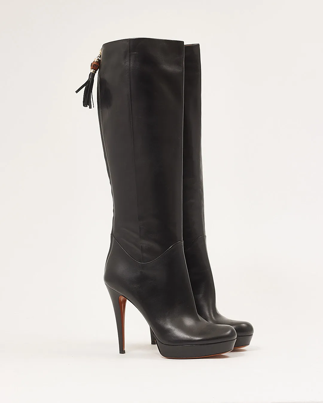 Gucci Black Smooth Leather Knee Length Boots - 40