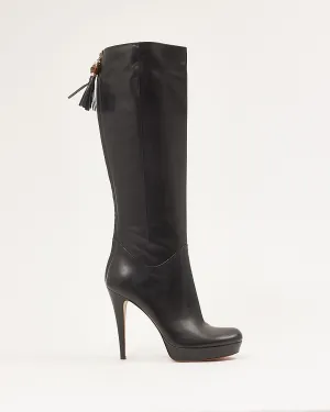 Gucci Black Smooth Leather Knee Length Boots - 40
