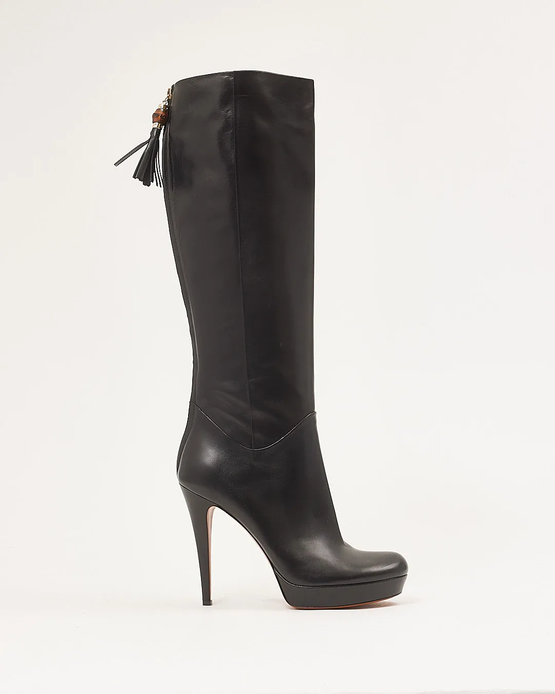 Gucci Black Smooth Leather Knee Length Boots - 40
