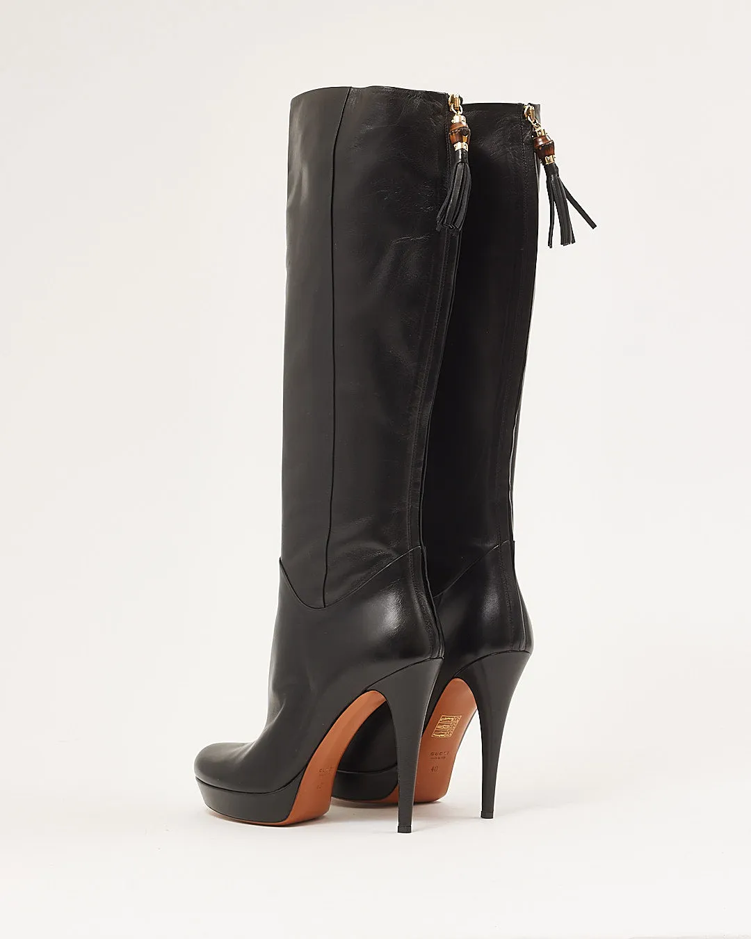 Gucci Black Smooth Leather Knee Length Boots - 40