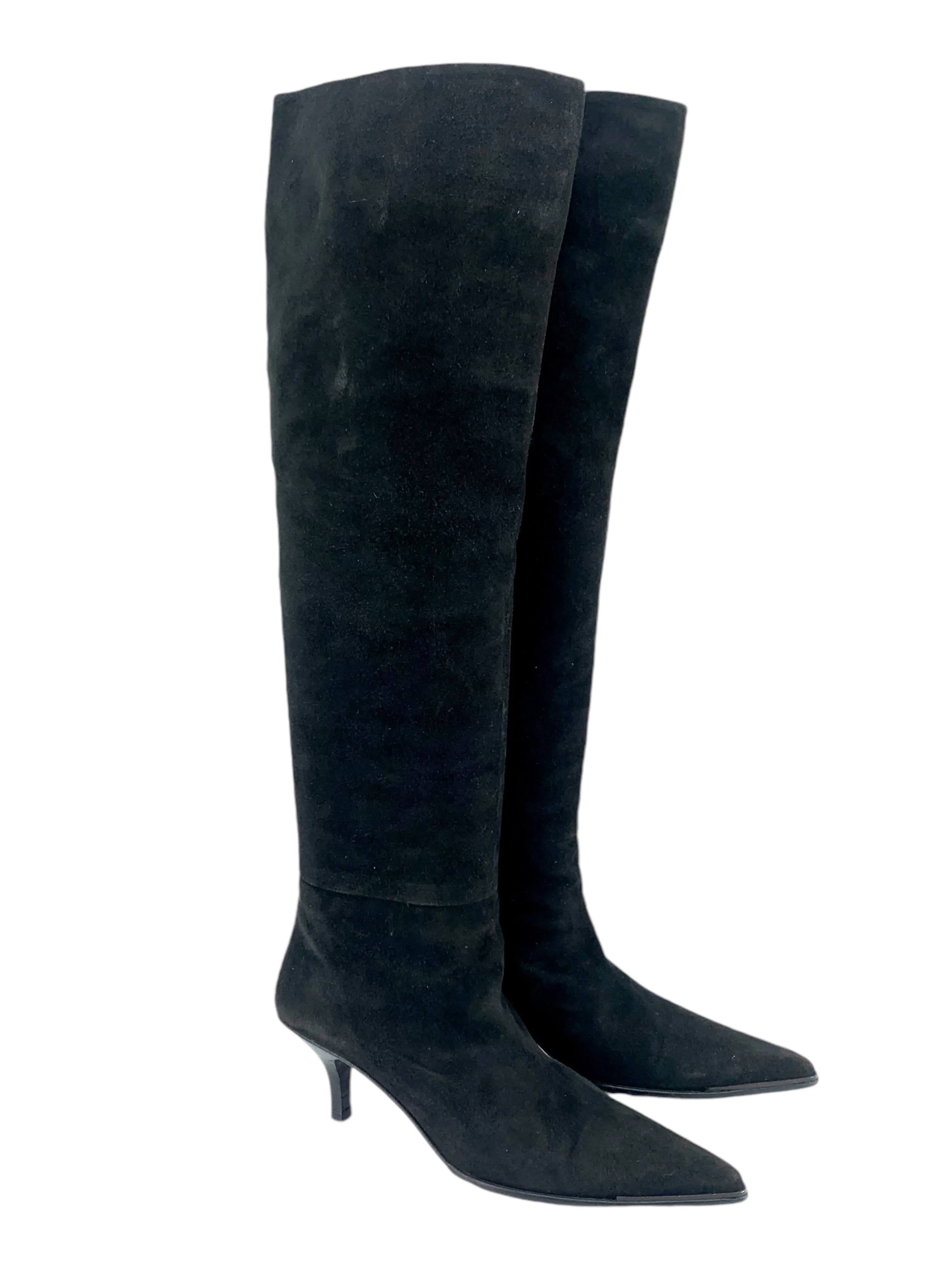 Gucci Y2K Black Suede Kitten Heel Knee Boots, Never Worn