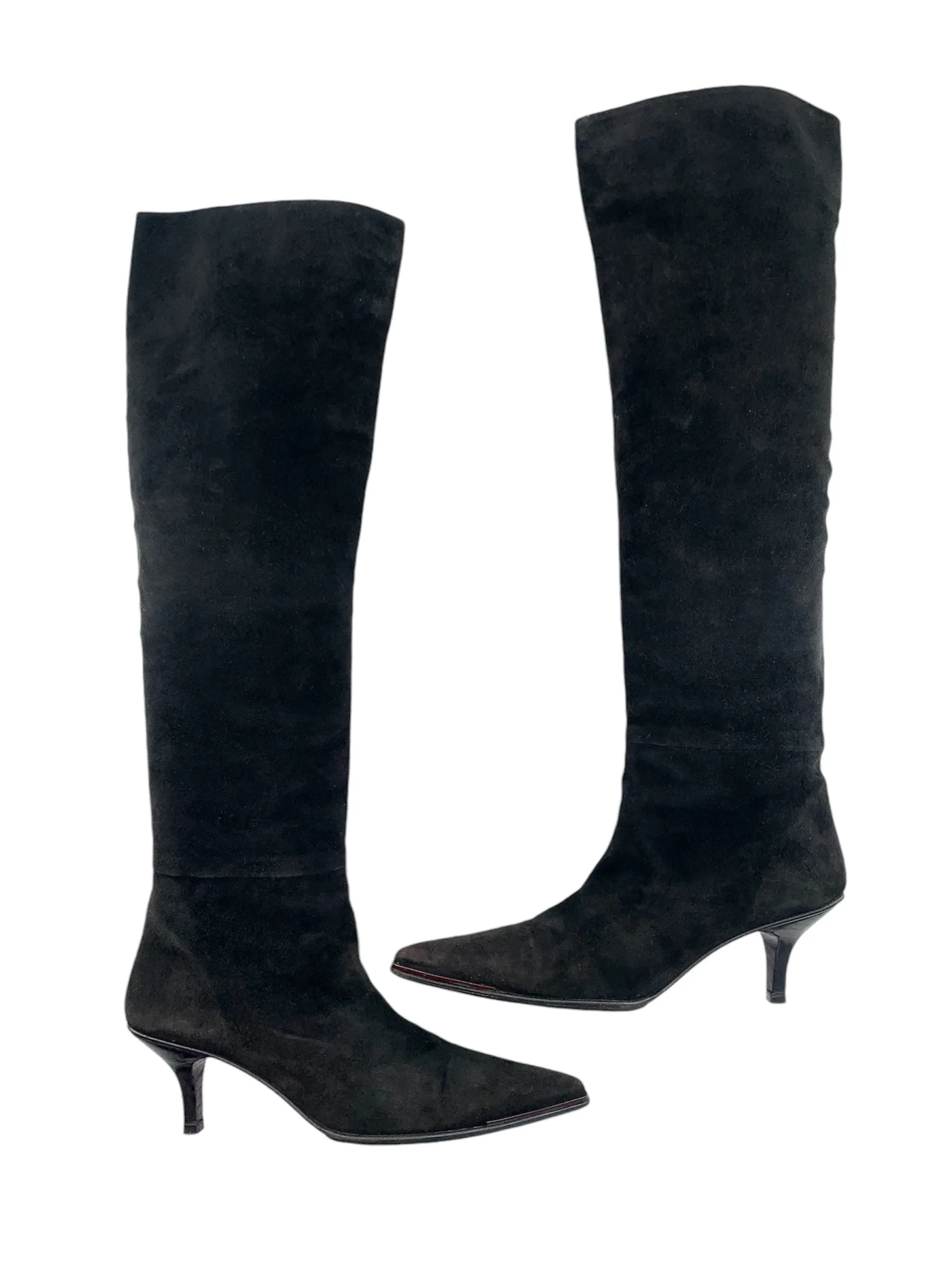 Gucci Y2K Black Suede Kitten Heel Knee Boots, Never Worn