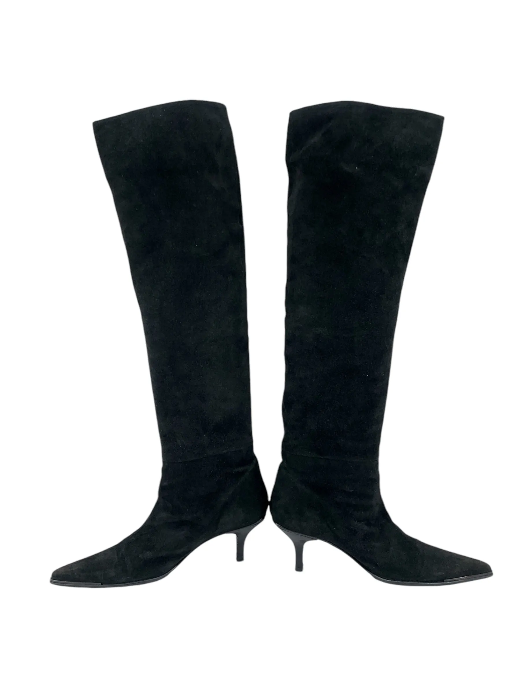 Gucci Y2K Black Suede Kitten Heel Knee Boots, Never Worn