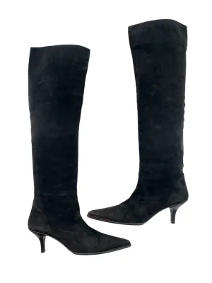 Gucci Y2K Black Suede Kitten Heel Knee Boots, Never Worn