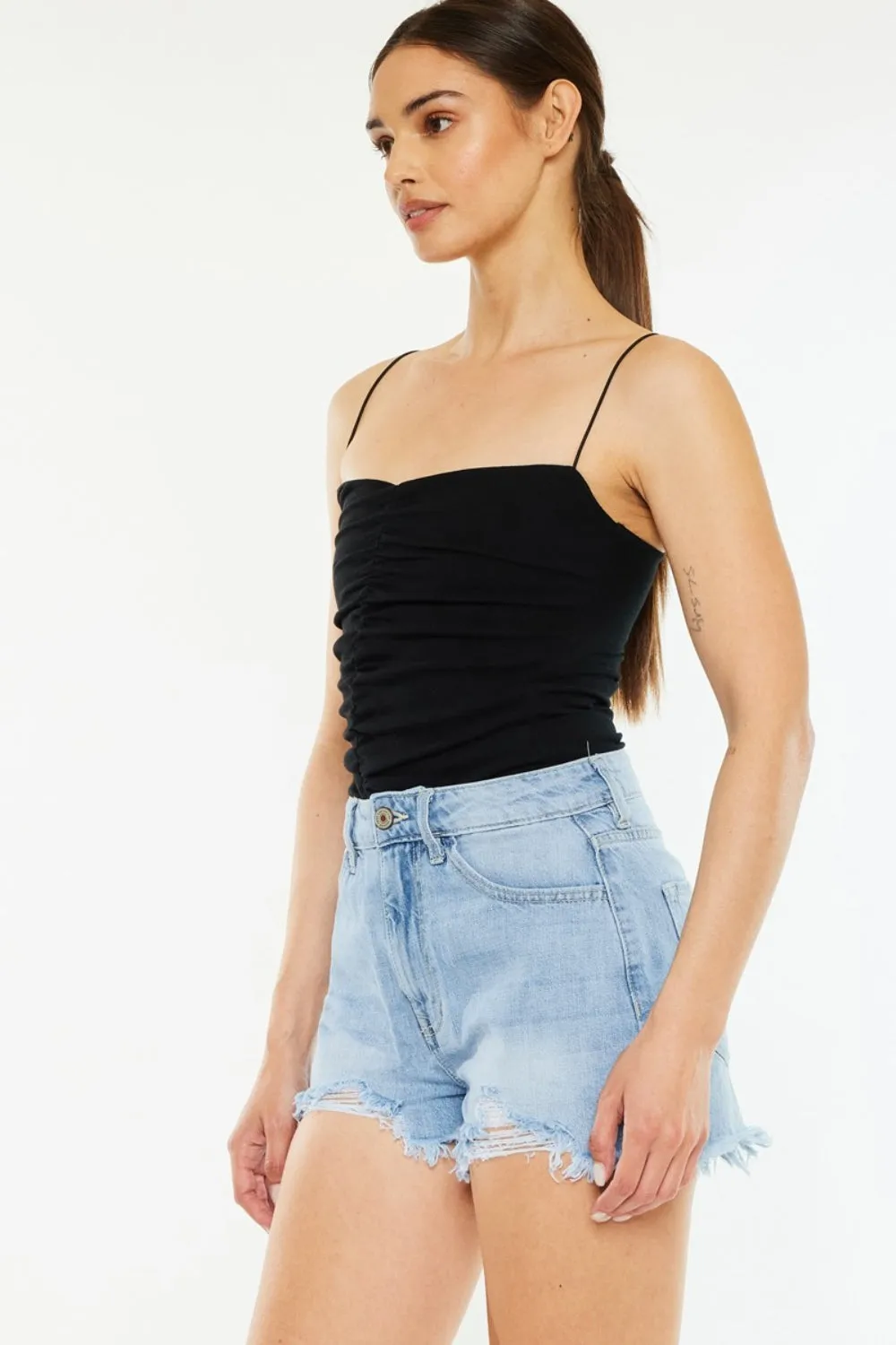 Hazel Blues® |  Kancan Raw Hem Distressed High Waist Denim Shorts