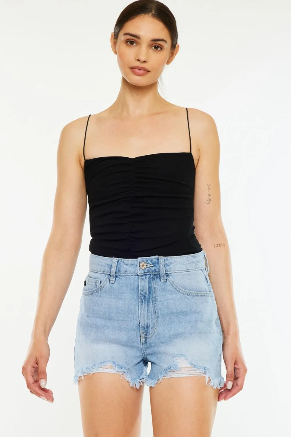 Hazel Blues® |  Kancan Raw Hem Distressed High Waist Denim Shorts