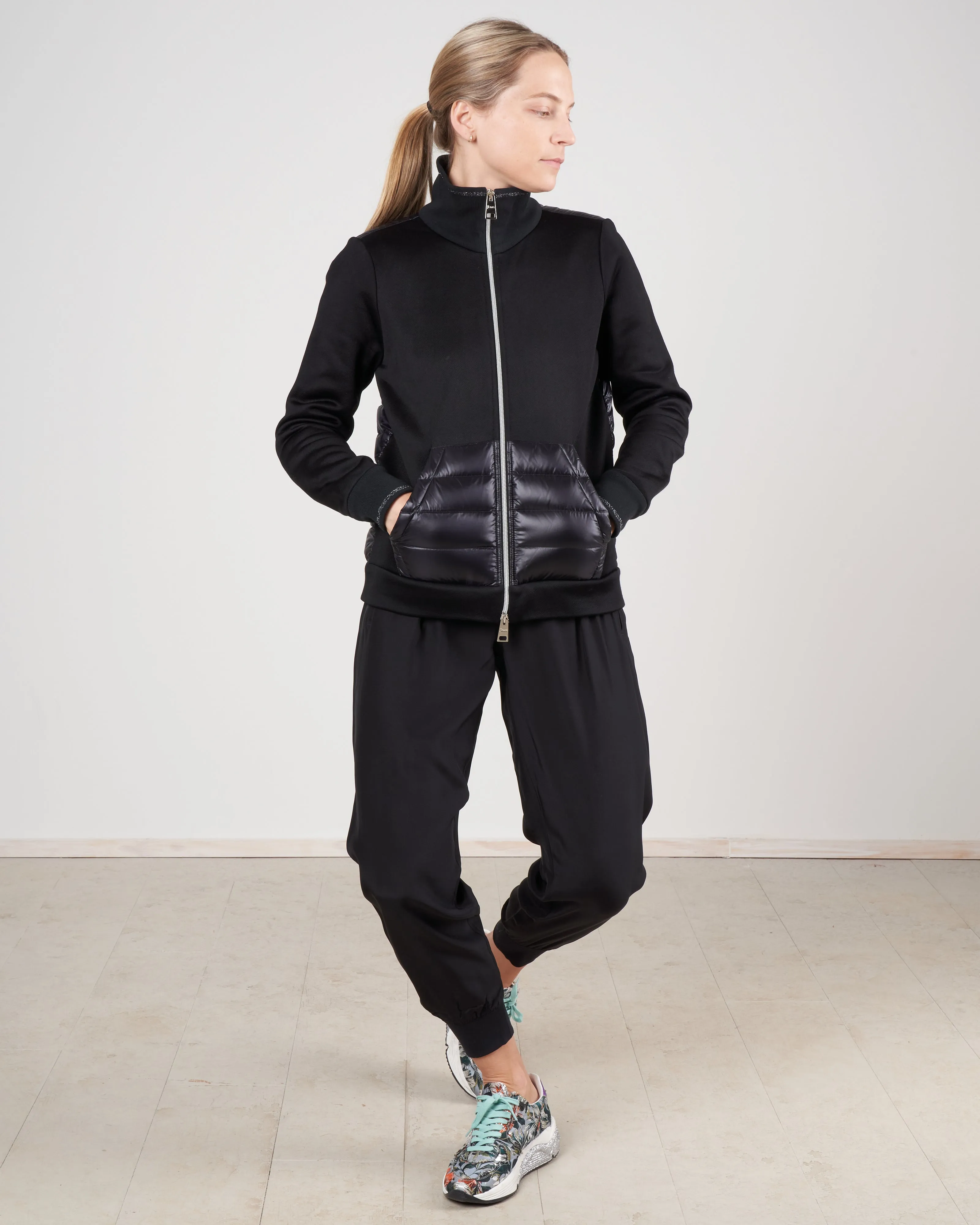 heavy knit / down zip front sweater