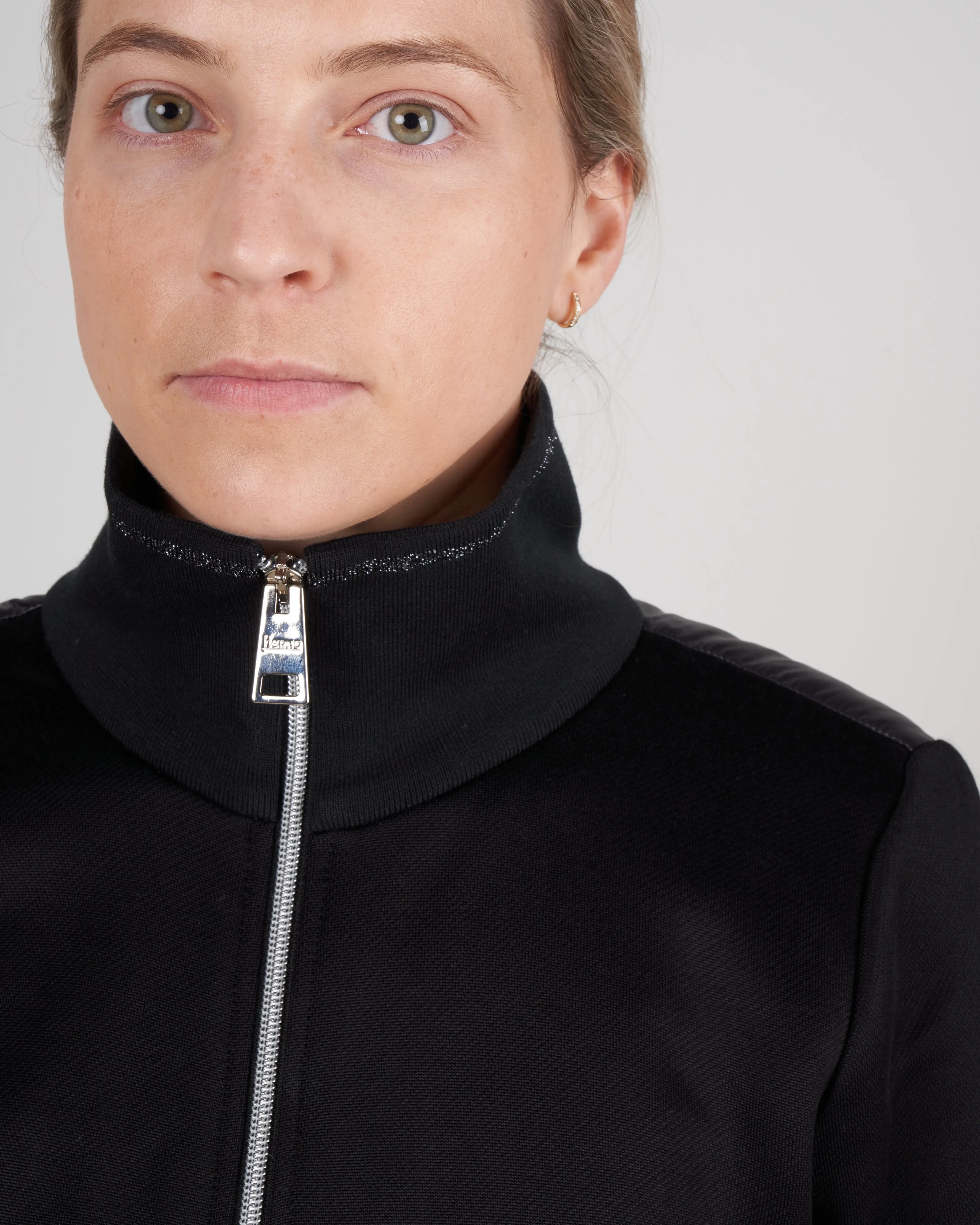 heavy knit / down zip front sweater