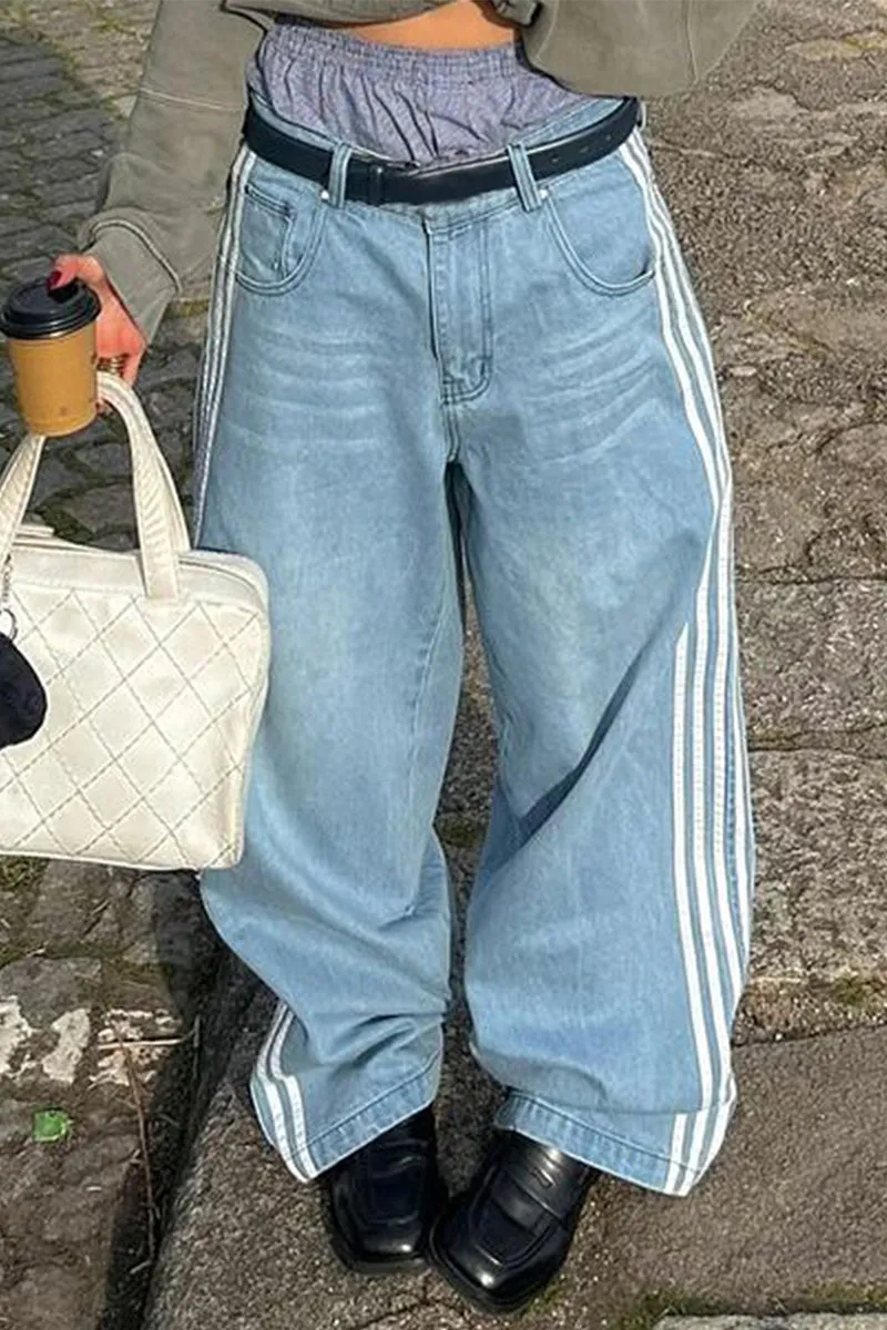 HWT1237 Street Style Wide-Leg Jeans Pant