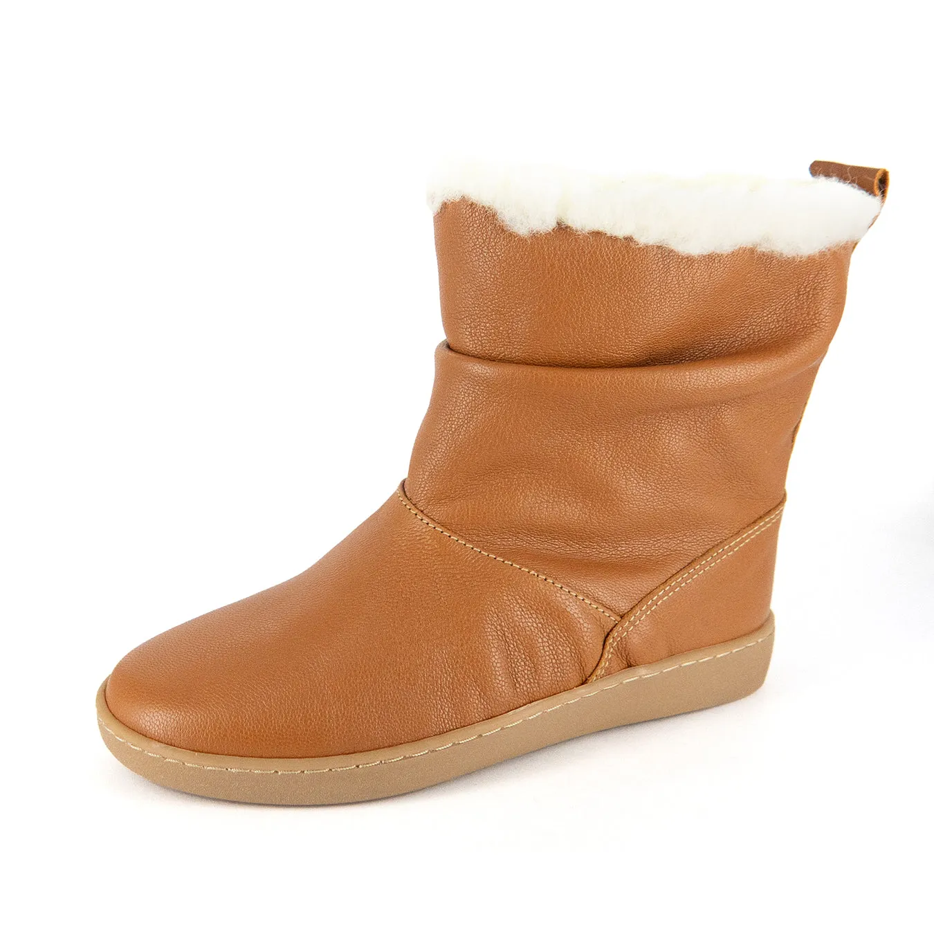 Iholide : Ladies 100% Wool-Lined Leather Short Boot in Oak Cayak