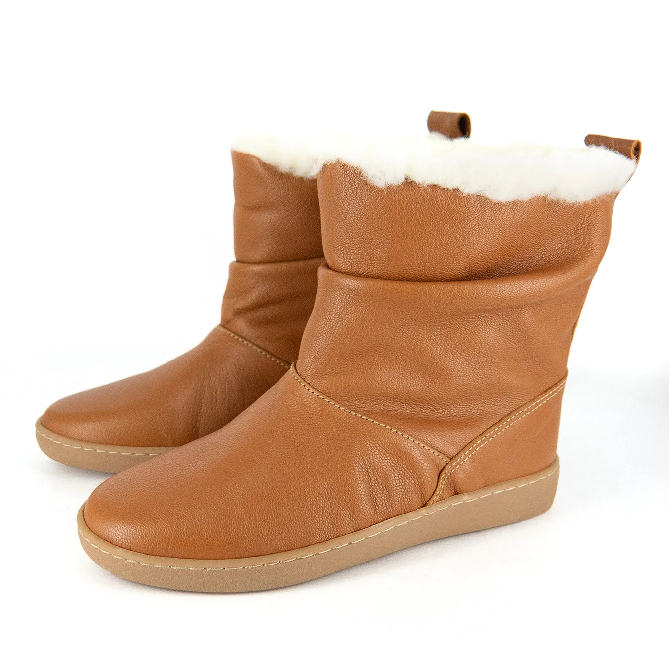 Iholide : Ladies 100% Wool-Lined Leather Short Boot in Oak Cayak