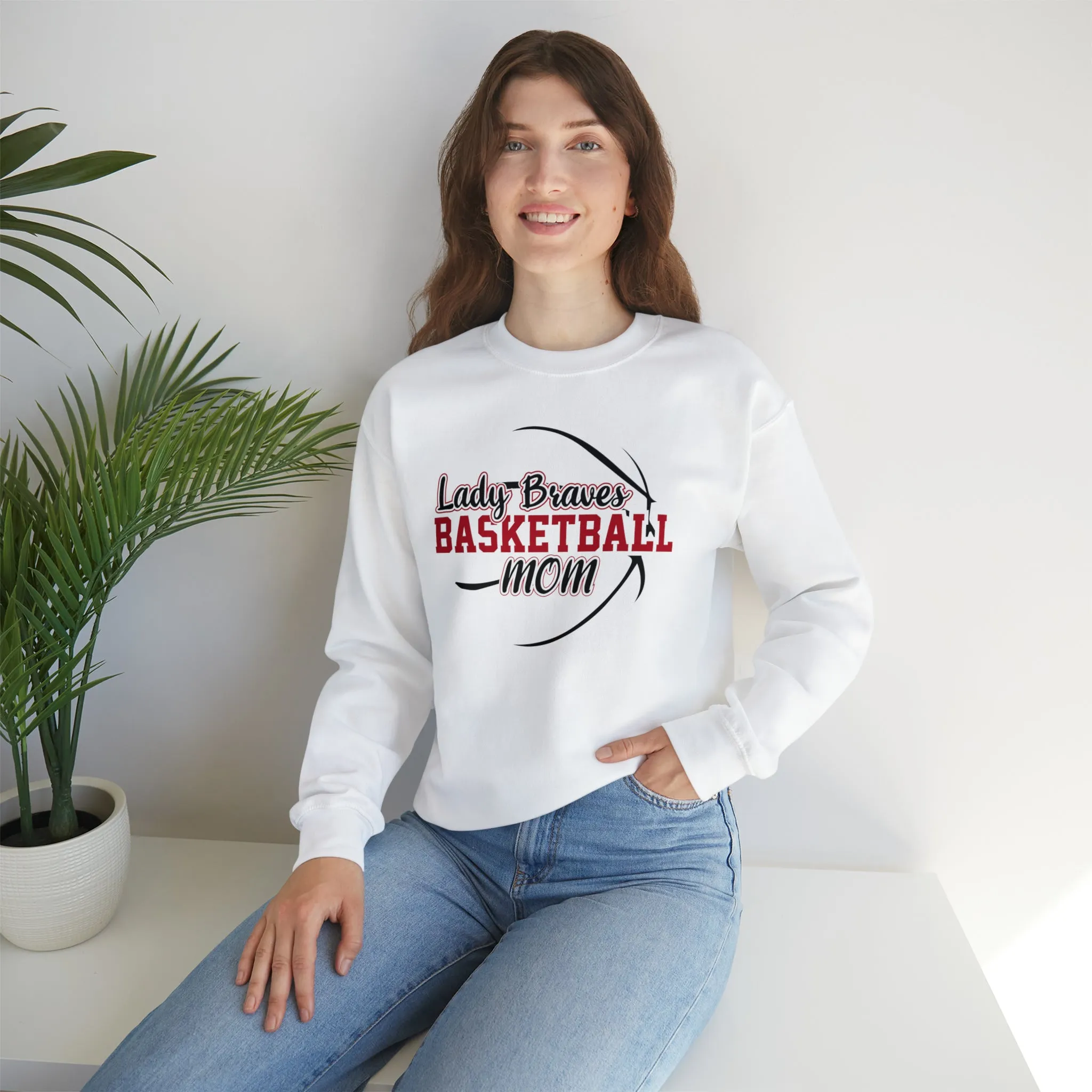 Lady Braves Basketball Mom Unisex Heavy Blend™ Crewneck Sweatshirt