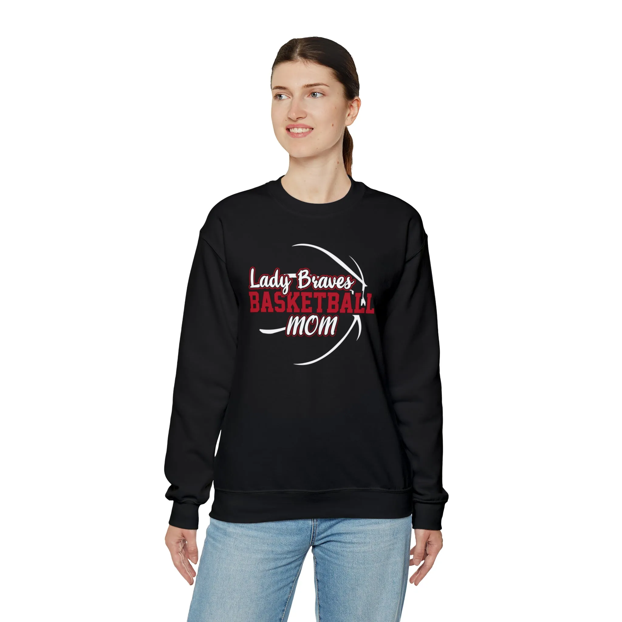Lady Braves Basketball Mom Unisex Heavy Blend™ Crewneck Sweatshirt