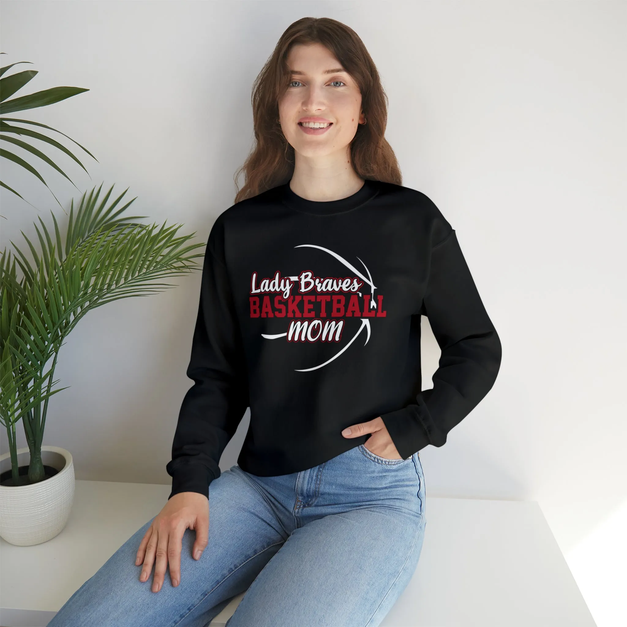 Lady Braves Basketball Mom Unisex Heavy Blend™ Crewneck Sweatshirt