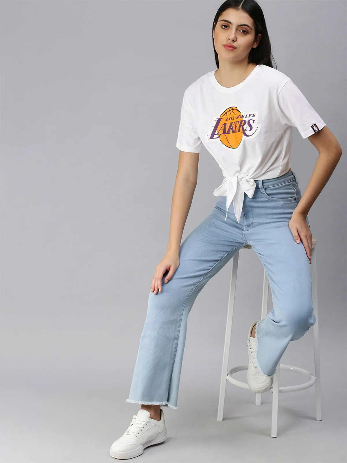 Los Angeles Lakers: Classic Crest Tie-up Top - White
