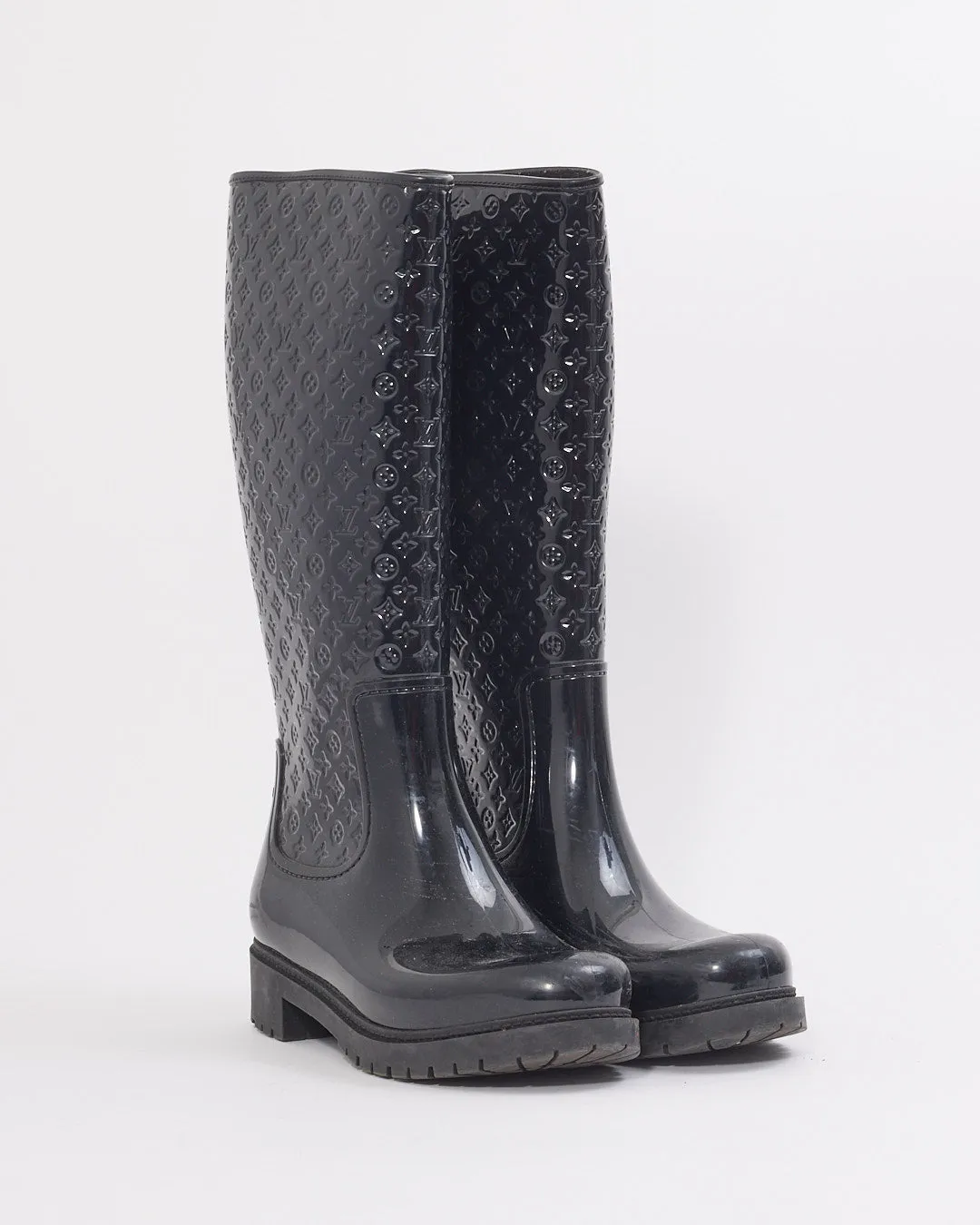 Louis Vuitton Black Rubber Monogram Drops Flat Boots - 40