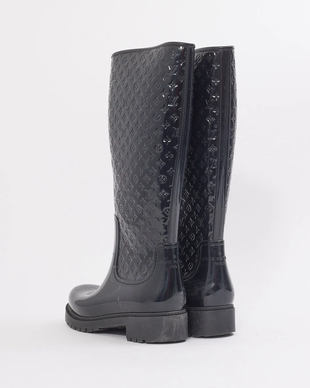 Louis Vuitton Black Rubber Monogram Drops Flat Boots - 40