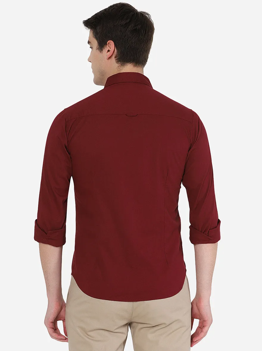 Maroon Solid Slim Fit Semi Casual Shirt | Greenfibre