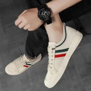 Men's Casual Street Style Striped Sneakers | Lace Up