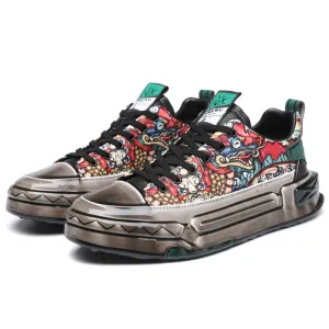 Men's Chinese Inspired Dragon Print Lace Up Sneakers