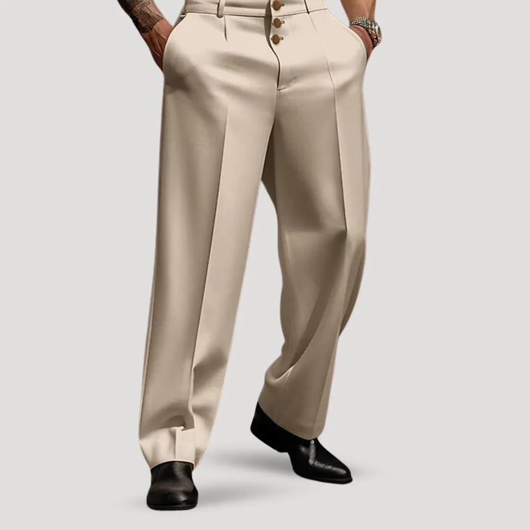 Men’s Pleated Trousers – Relaxed Tailored Fit – Cream Smart-Casual Style