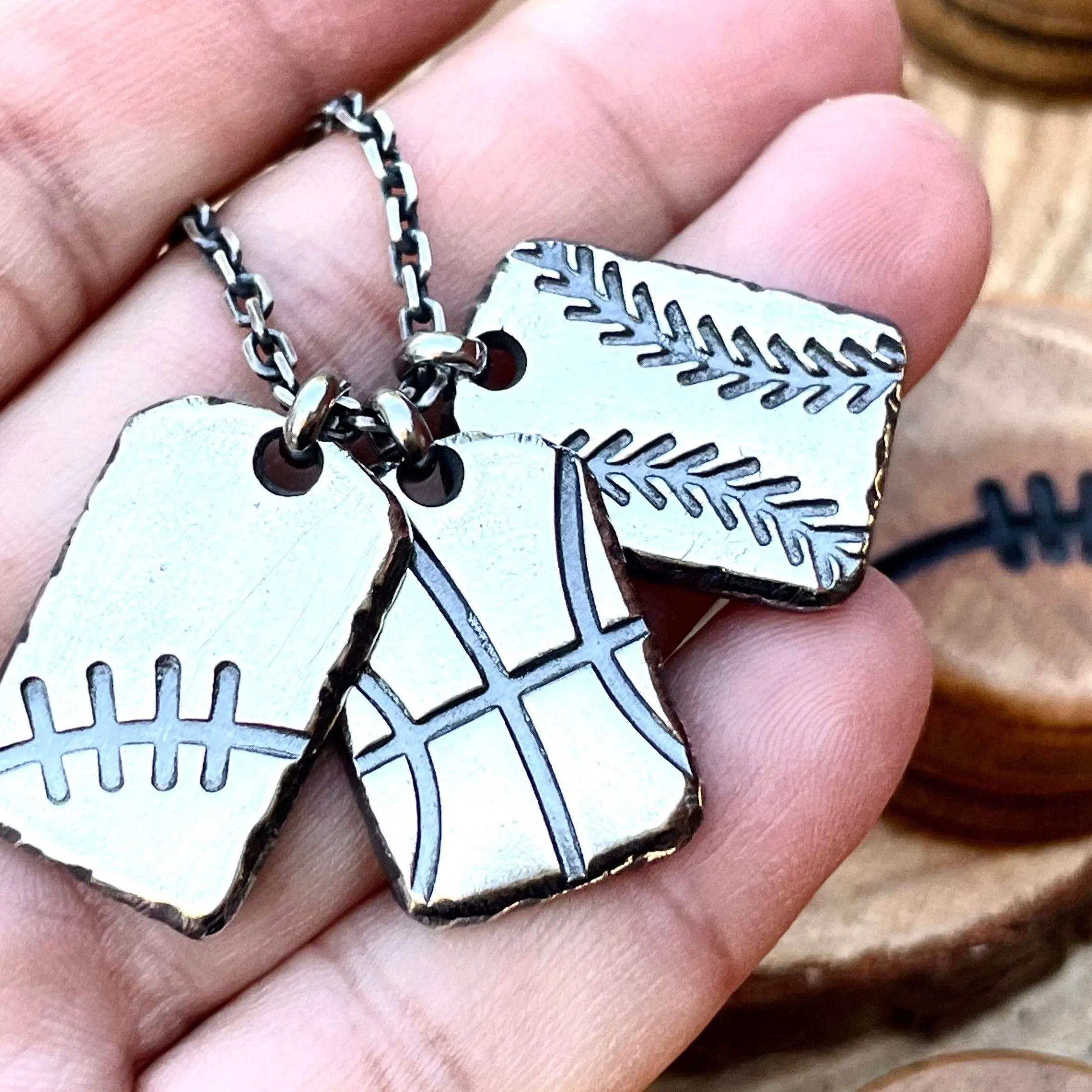 Men's Silver Football, Baseball or Basketball Pendant Necklace
