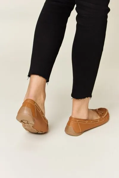 Moccasin Style Front Bow Flat Loafers in Tan