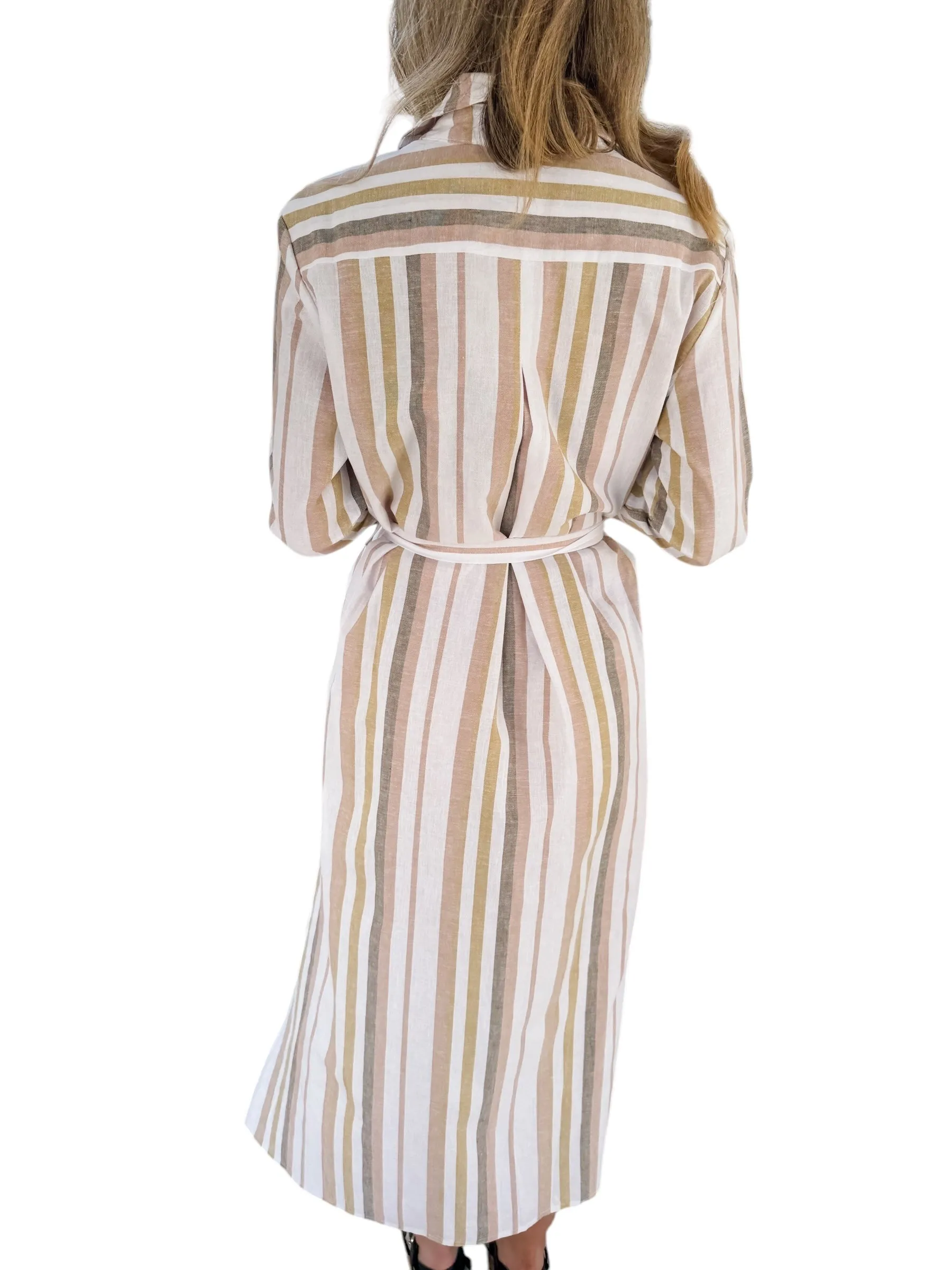 Neutral Lover Striped Belted Maxi Dress