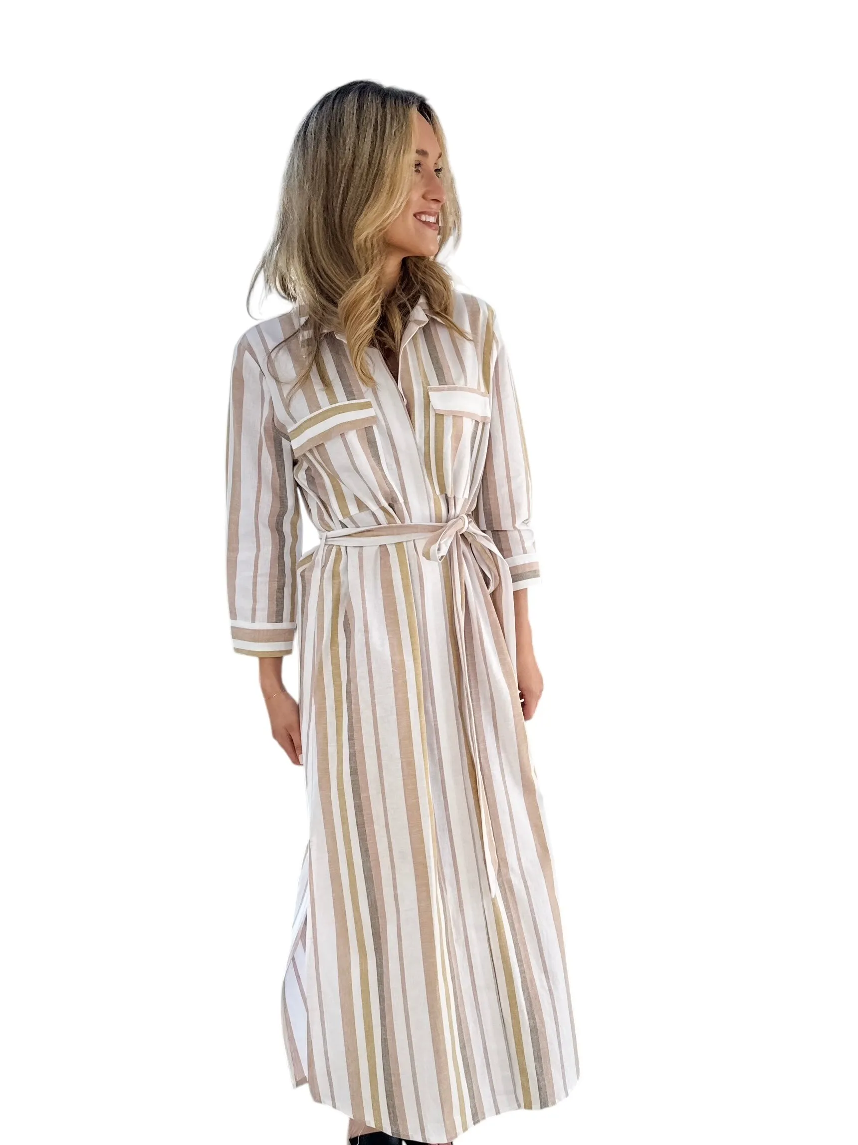 Neutral Lover Striped Belted Maxi Dress