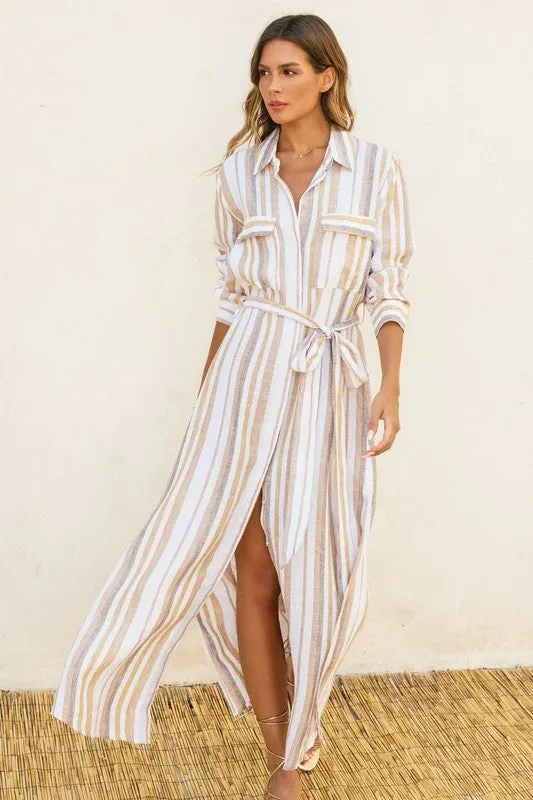 Neutral Lover Striped Belted Maxi Dress