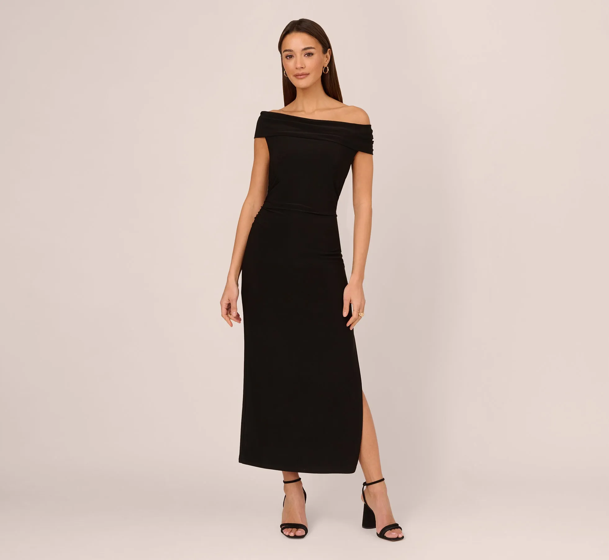 Off The Shoulder Jersey Maxi Dress In Black
