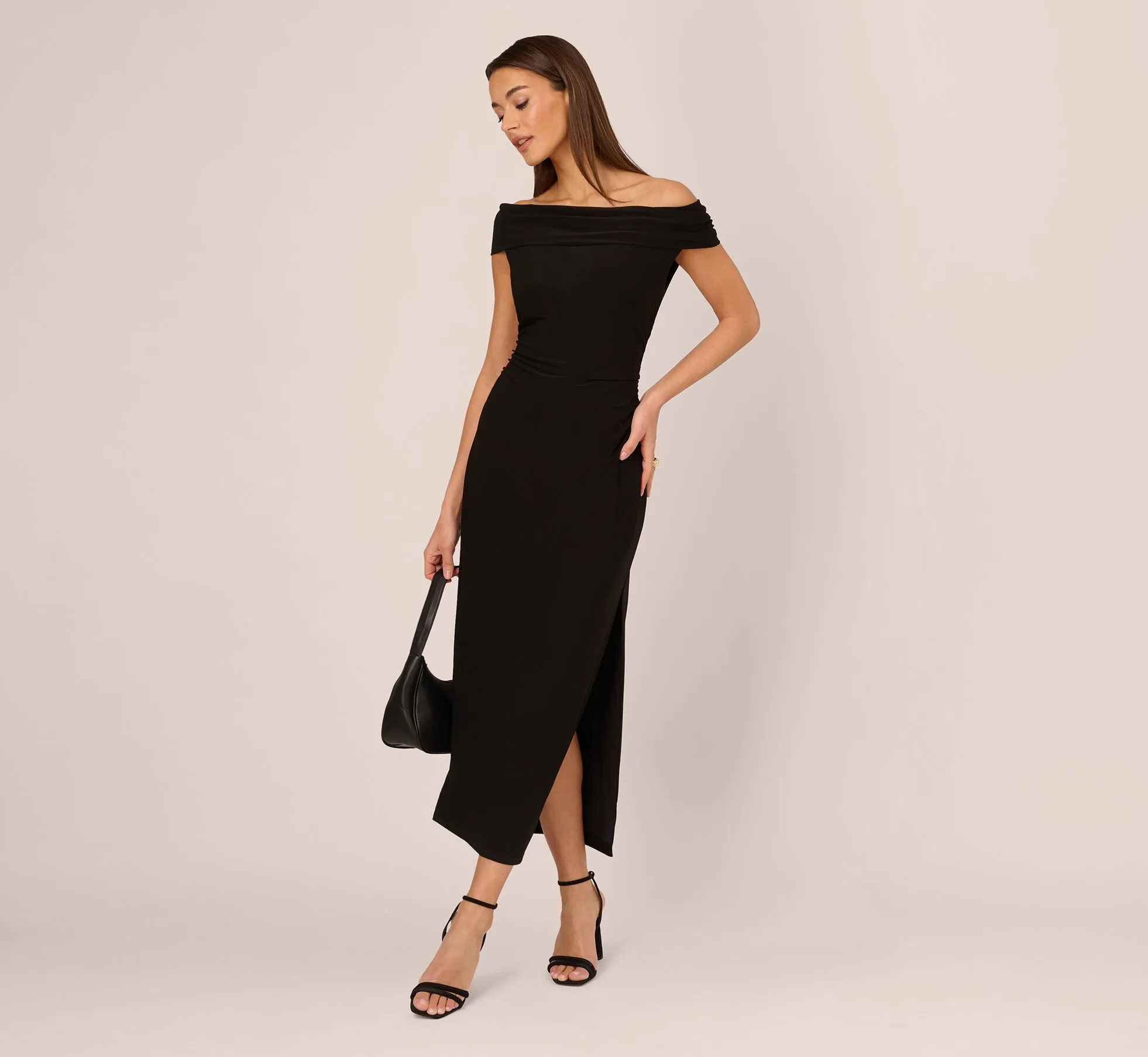 Off The Shoulder Jersey Maxi Dress In Black