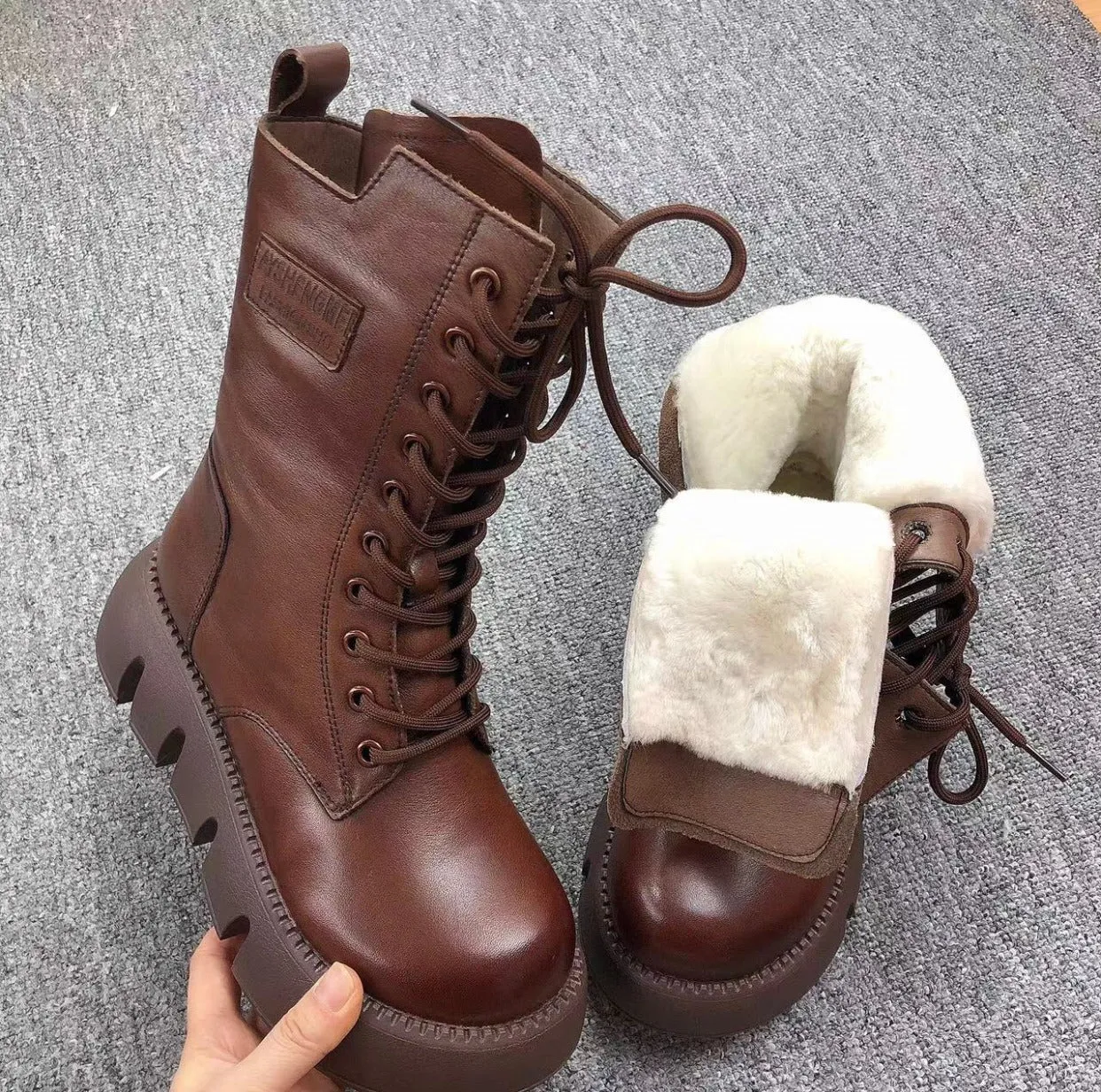 Patent Leather Fleece-lined Boots