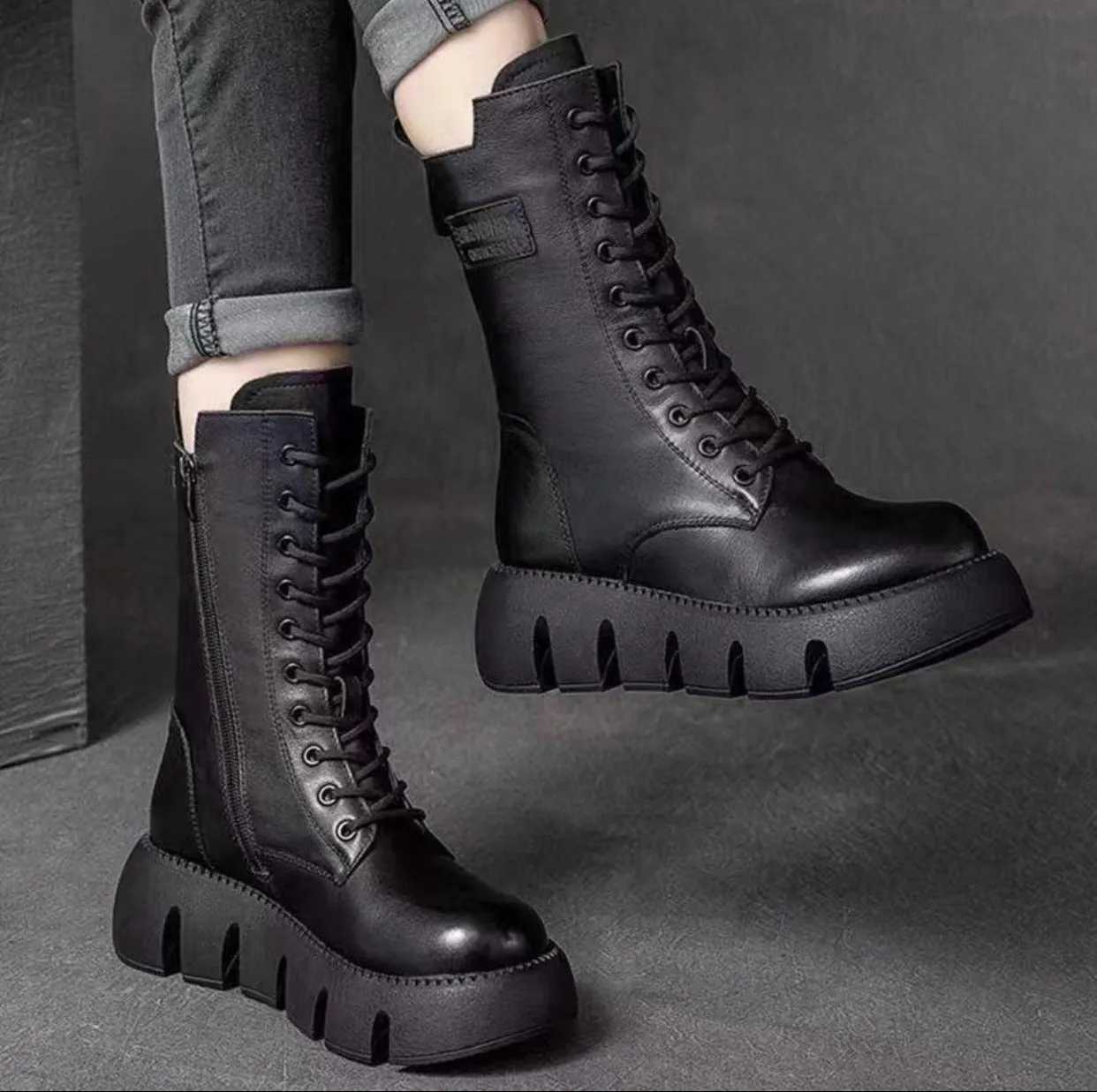 Patent Leather Fleece-lined Boots
