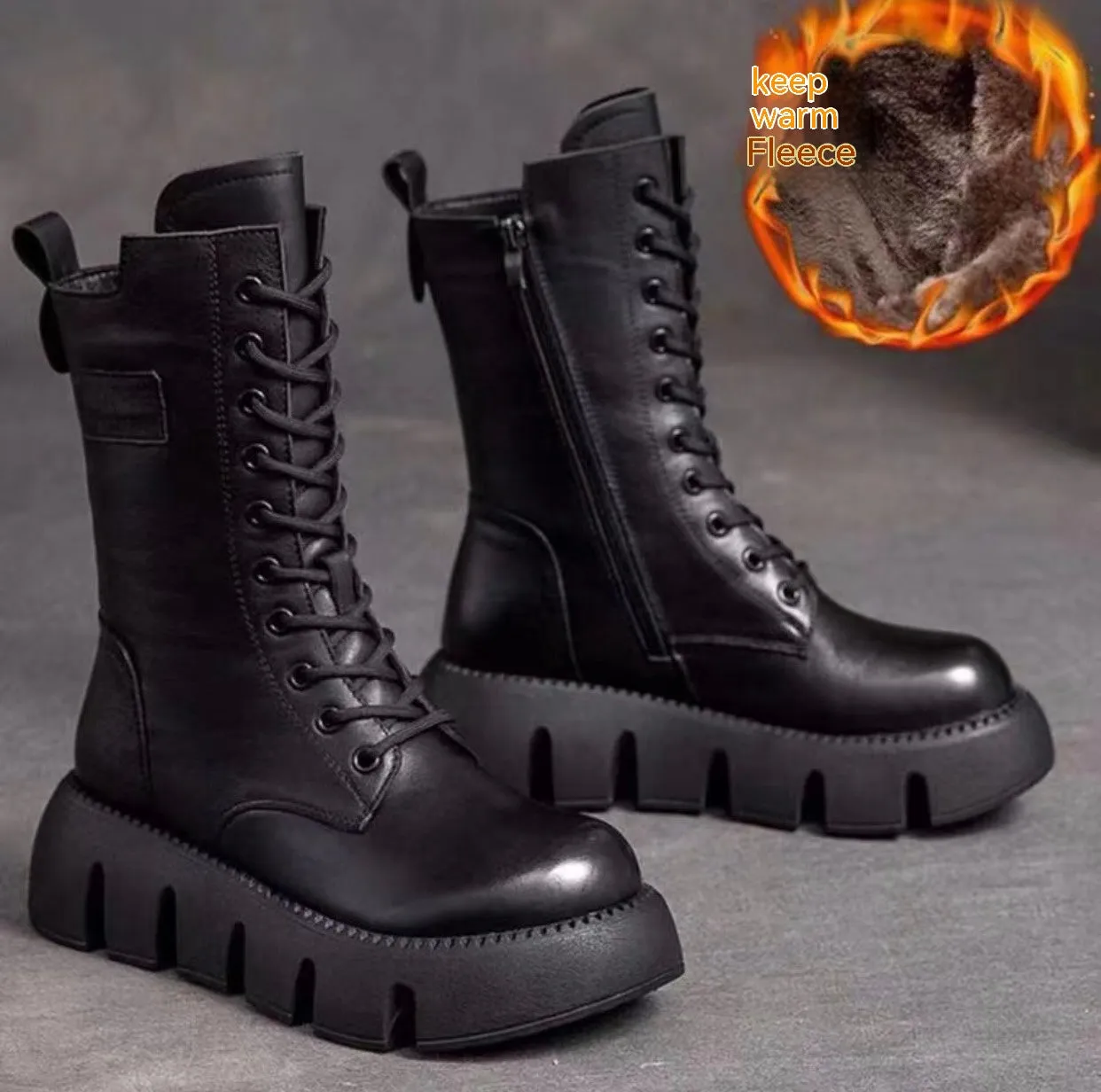 Patent Leather Fleece-lined Boots