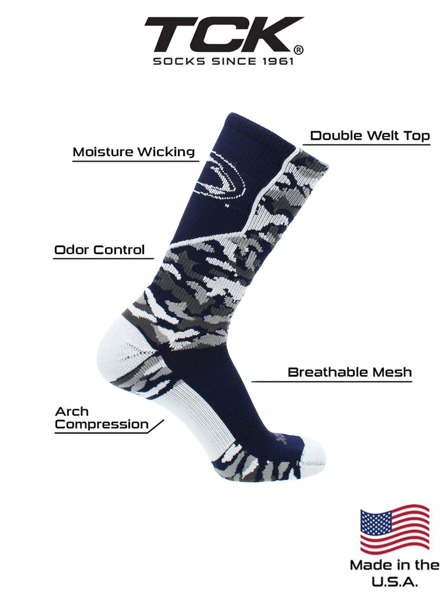 Penn State Nittany Lions Woodland Camo Crew Socks